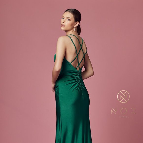 NEW FLOOR LENGTH OFF SHOULDER SHEATH SLEEVELESS DRESS WITH ZIPPER BACK NX E1035 - Picture 6 of 8
